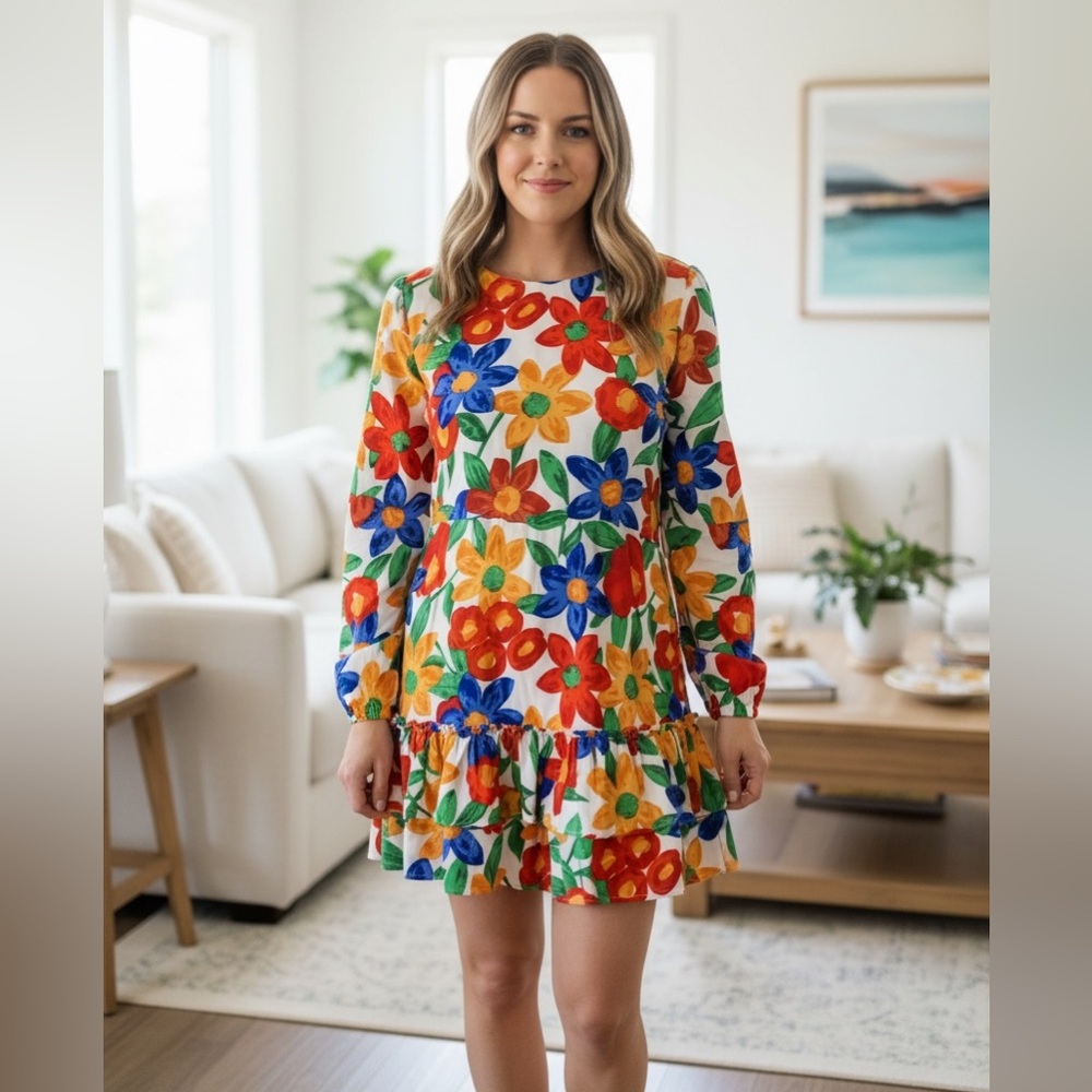 First Love Bubble Sleeve Floral Print Dress